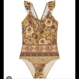 Spell Kids Swim One Piece in Brown and Cream Floral